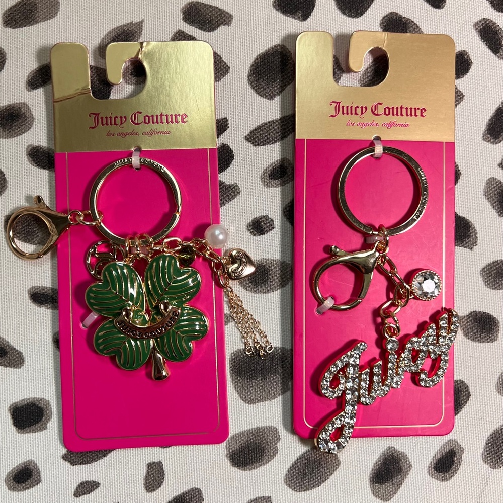 Juicy Couture Green Clover and Gold Keychain Set of 2